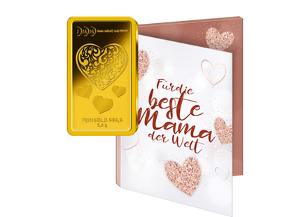 Gold-Geschenkbarren "Herz" mit Karte "Beste Mama"