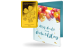 Gold-Geschenkbarren "Kleeblatt" mit Karte zum Geburtstag