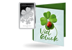 Silber-Geschenkbarren "Kleeblatt" mit Karte "Viel Glück"