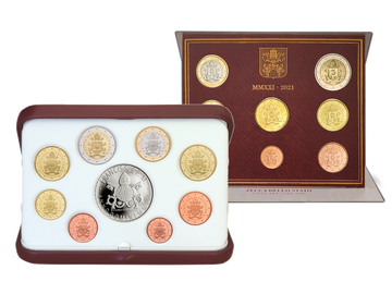 Der Kursmünzensatz des Vatikan 2021 mit 20 Euro-Silber-Gedenkmünze