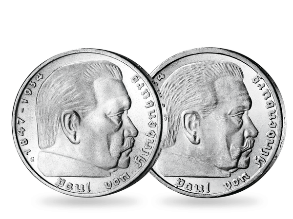 Die letzten 5-Reichsmark-Münzen mit Paul von Hindenburg