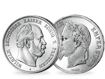 2er-Set Preußen 5 Mark Wilhelm I. und Frankreich 5 Francs Napoleon III.