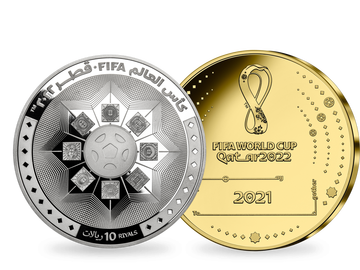 Katars 5oz-Silbermünze und Frankreichs 1oz-Goldmünze zur Fußball-WM 2022!					