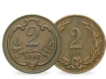 2er-Set Österreich-Ungarn 2 Heller und 2 Filler Franz Joseph I.