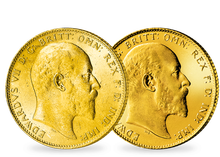 Das 2er-Set mit den ½- und 1-Sovereign-Goldmünzen von König Edward VII.