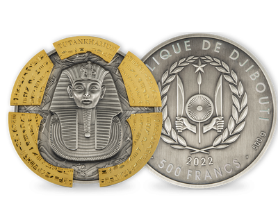 Monnaie-puzzle en argent pur & dorure en or pur «Le masque de Toutankhamon» 2022