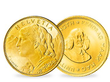 2er-Set Schweiz 10 Franken 'Vreneli' und Südafrika 1 Rand