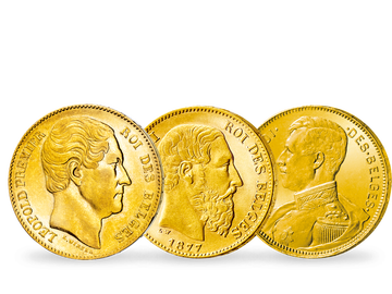 3er-Set Belgien 20 Francs 1865-1914 Leopold I., Leopold II. und Albert I.