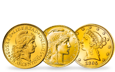 Goldmünzen der Freiheit − 3er-Set Argentinien, Frankreich, USA