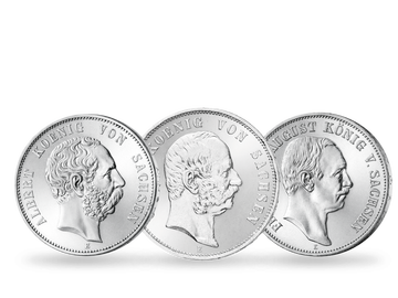 3er-Silbermünzen-Set der letzten Könige Sachsens