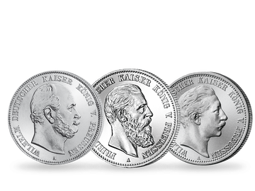 3er-Set 2-Mark-Silbermünzen der letzten drei deutschen Kaiser