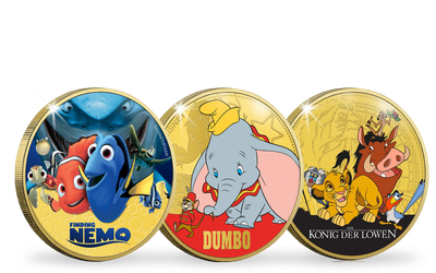 Set de frappes dorées à l'or pur Disney «Nemo, Dumbo, le Roi Lion»