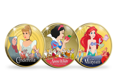 Set de frappes dorées à l'or pur Classiques Disney «Cendrillon, Blanche-Neige et La Petite Sirène»