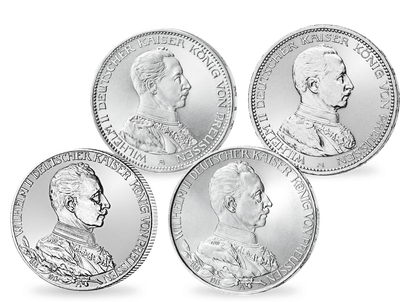 Die letzten 4 Silbermünzen mit dem Porträt von Wilhelm II.