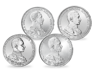 4er-Set Deutsches Reich/Preußen 2-5 Mark 1913-1914 Wilhelm II.