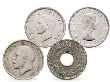 4er-Set Original-Münzen der ersten vier Windsor-Monarchen