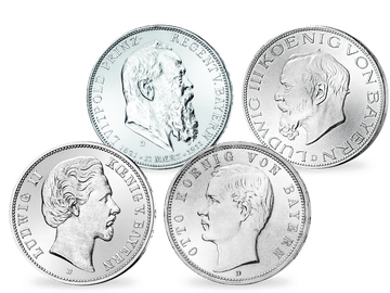4er-Komplett-Set Silbermünzen der letzten bayerischen Monarchen