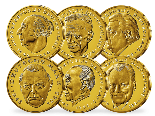 Berühmte Politiker auf 2 DM Münzen mit reinstem Gold veredelt!