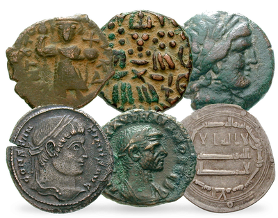 Münzen vergangener Hochkulturen − 6er-Set 3. Jh.v.Chr.-16. Jh.n.Chr.