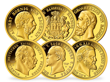 6er-Komplettsatz Neuprägungen der seltensten Goldmünzen des Deutschen Kaiserreichs