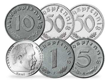 6 Originalmünzen des Deutschen Reiches 