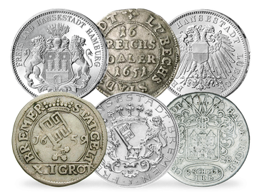 6er-Set Silbermünzen der deutschen Hansestädte