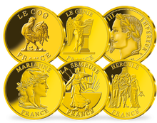 Set de 6 frappes en or représentant les symboles monétaires Français