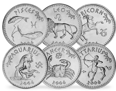 Set de 12 monnaies - Signes du zodiaque de l'astrologie occidentale
