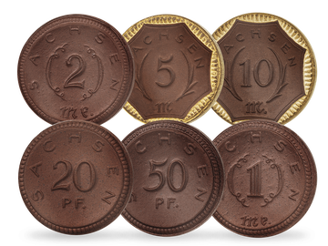 7er-Komplett-Set: Notgeld-Münzen aus Meissener Porzellan