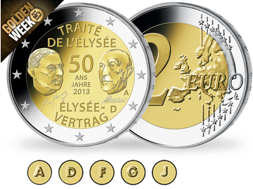 „50 Jahre Élysée-Vertrag“ - Alle fünf Prägezeichen (A, D, F, G und J) in bankfrischer Sammler-Qualität