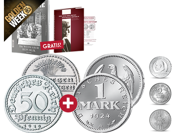 Original-Münzen der Weimarer Republik – Zum Start: 50 Pfenning und 1 Mark