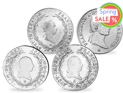 Komplett-Set aller vier 20-Kreuzer-Münzen von Franz II./I.