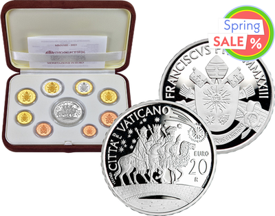 Euro-Kursmünzensatz Vatikan 2023 mit 20-Euro-Silber-Gedenkmünze | Polierte Platte