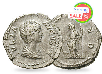 Antike Silbermünze zu Ehren der Göttin Juno