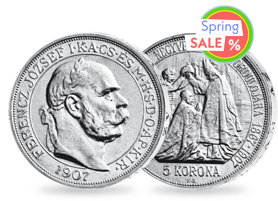 5-Korona-Silbermünze zum 40-jährigen Krönungsjubiläum von Kaiser Franz Joseph I. 