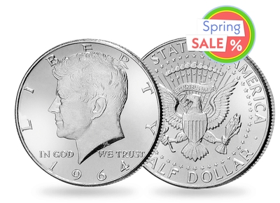 Prägefrischer Half-Dollar von John F. Kennedy aus dem ersten Prägejahr 1964