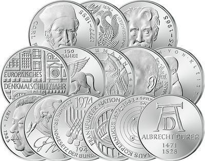 Die 14 letzten 5-DM-Silber-Gedenkmünzen