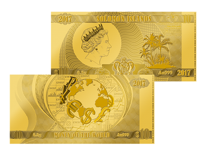 Weltneuheit: Die erste Münznote „Money of the World“ in reinstem Gold!					
