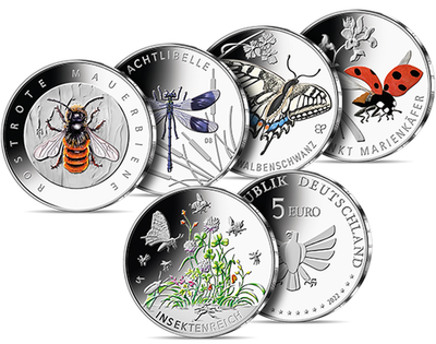 Deutschlands offizielle 5-Euro-Farbmünzen "Wunderwelt Insekten" in Stempelglanz