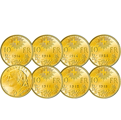 10 Franken Vreneli als Komplettsatz − 7er-Set 10 Franken Schweiz 1911-1922