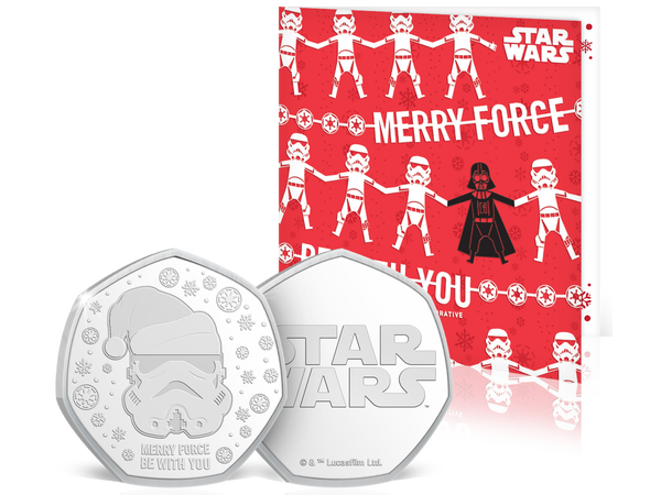 Die offiziellen STAR WARS™-Lizenzprägung „Merry Force be with you“ inkl. Weihnachtsgeschenkkarte