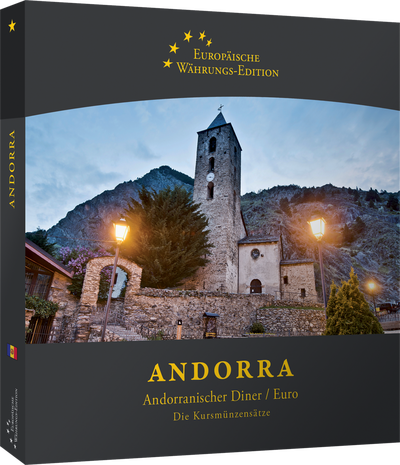 Der Andorra Euro-Kursmünzensatz und der Andorra Diner Kursmünzensatz in Stilvoller Aufbewahrung