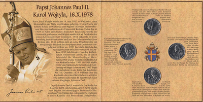 Päpstliche Reisen: Vier Münzen mit Portraits von Johannes Paul II.
