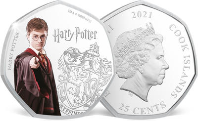 Monnaie heptagonale colorisée & argentée à l’argent pur «Harry Potter»