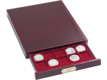 Holz-Münzbox für 35 Münzen in edler Mahagoni-Optik