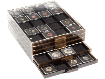 Münzbox für QUADRUM 20 eckige Fächern grau mit schwarzer Einlage
