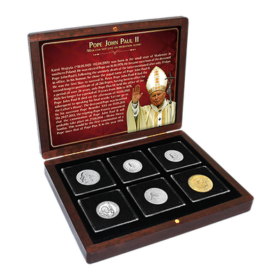 6 vatikanische Münzen mit Porträts des seliggesprochenen Johannes Paul II.