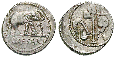 Caesars Elefant − Römische Republik, Denar 49 v.Chr.