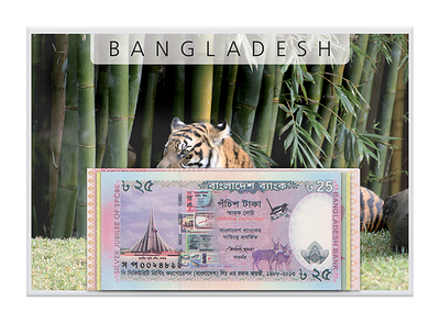 4 seltene Banknoten: Bangladesch 25, 40, 60 und 100 Taka