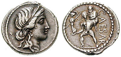 Caesar ehrt seinen Vorfahren − Römische Republik, Denar 47 v.Chr.